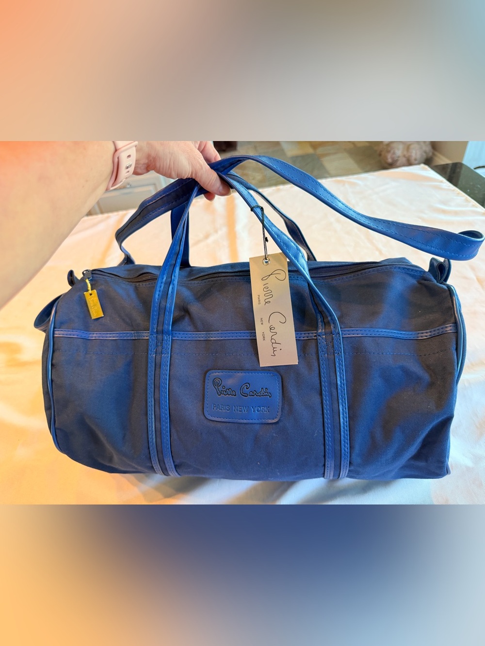 Vintage 1970s RARE NWT Pierre Cardin Blue Canvas Round Tote Duffle Bag
